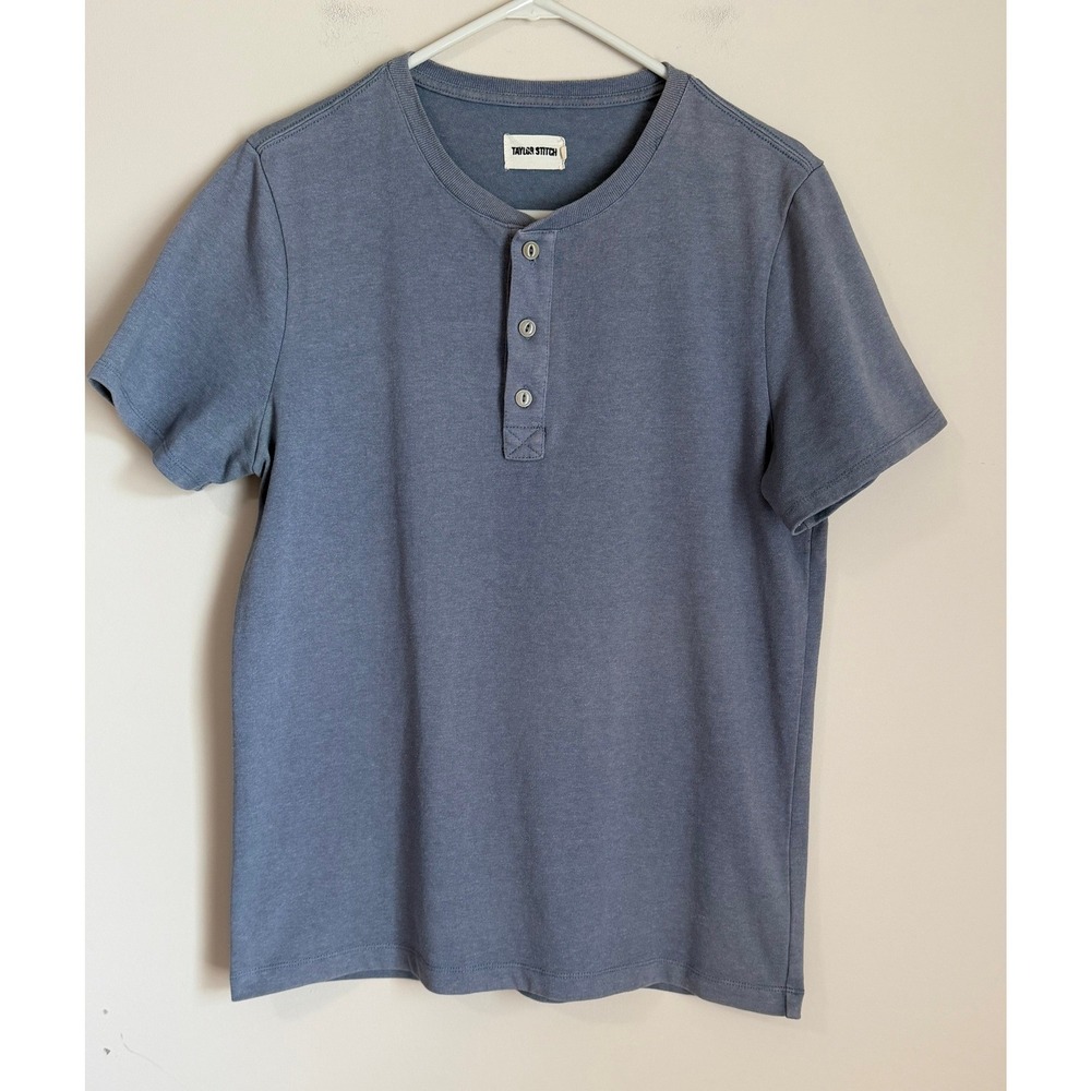 Taylor Stitch Henley Shirt Mens M Blue Short Sleeve Hevy Cotton Blend Top
